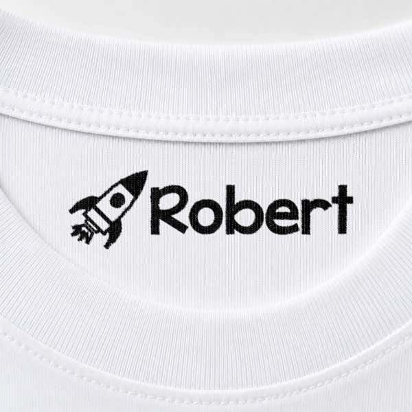 Rocket name stamp reading Robert inside the collar of a white shirt