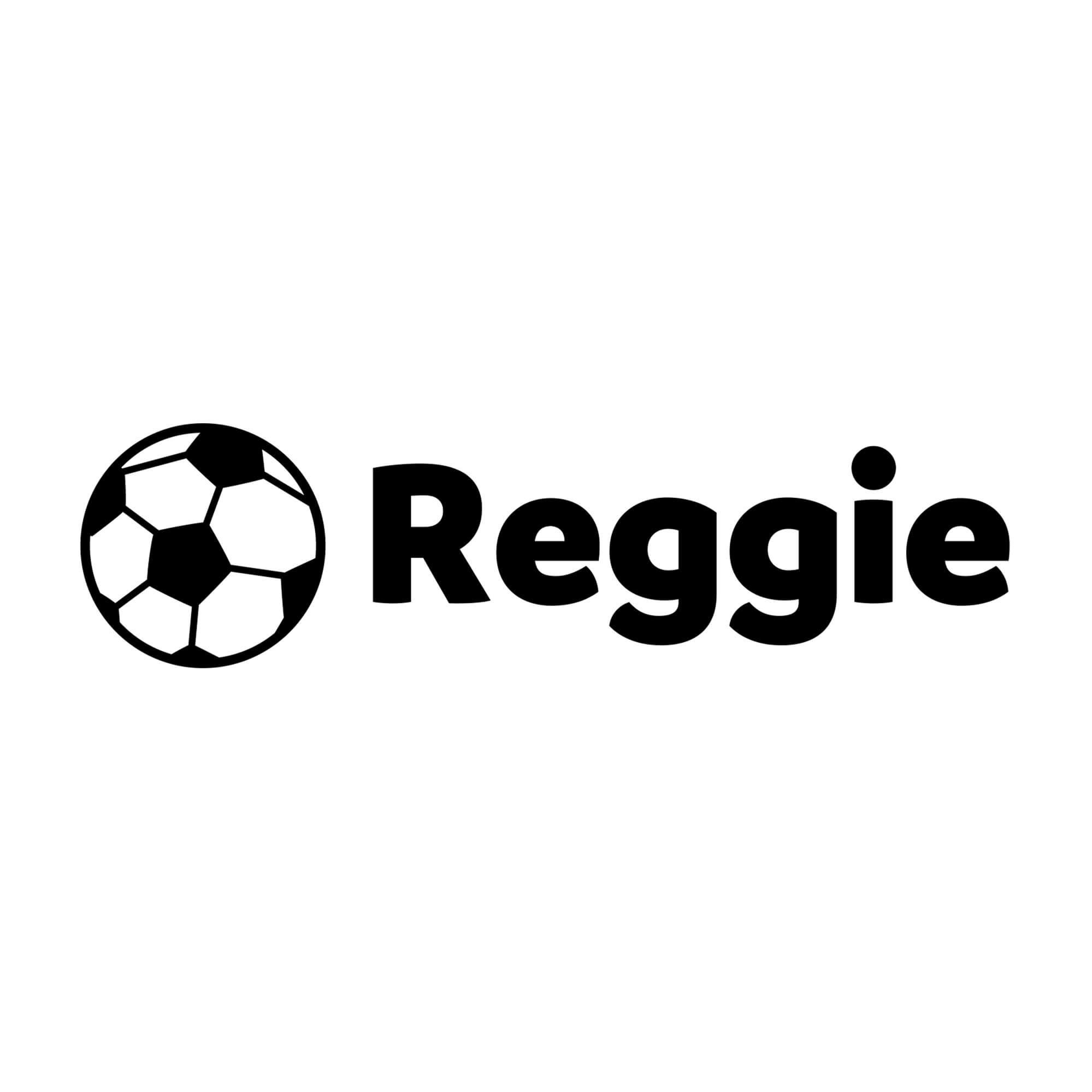 Personalized soccer clothing name stamp impression with a soccer ball and the name Reggie
