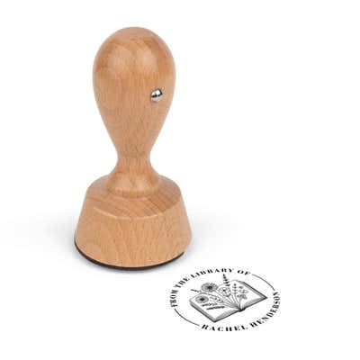 Custom Round Wood Handle Book Stamp - Choose From 6 Designs! - alternate view