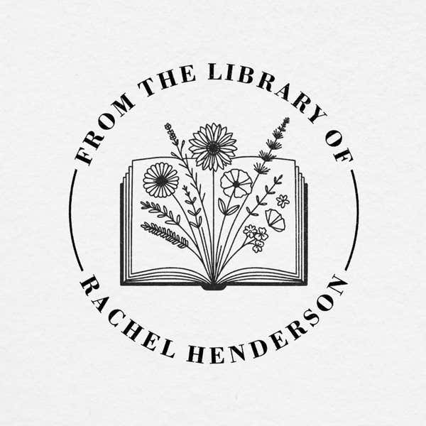 Custom Round Wood Handle Book Stamp - Design 1