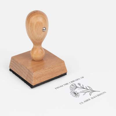 Custom Floral Wood Handle Book Stamp - Choose From 6 Designs! - alternate view