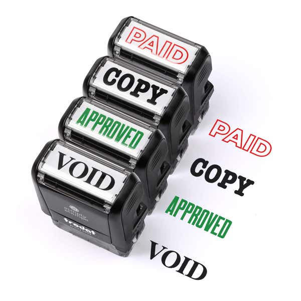 Office Essentials 4-Pack Self-Inking Stamp Set