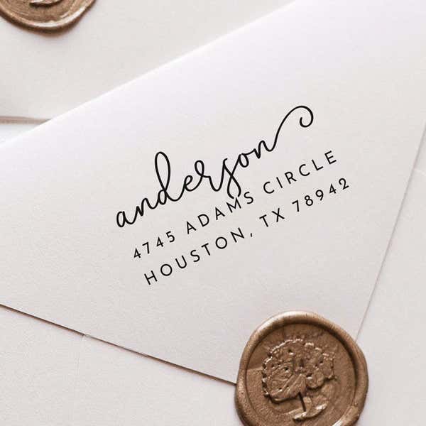 An example of the Anderson Handwritten Address Stamp impression on an envelope