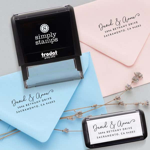 Examples of the Trodat Printy 4914 stamp used on envelopes with the Anderson Handwritten Address Stamp