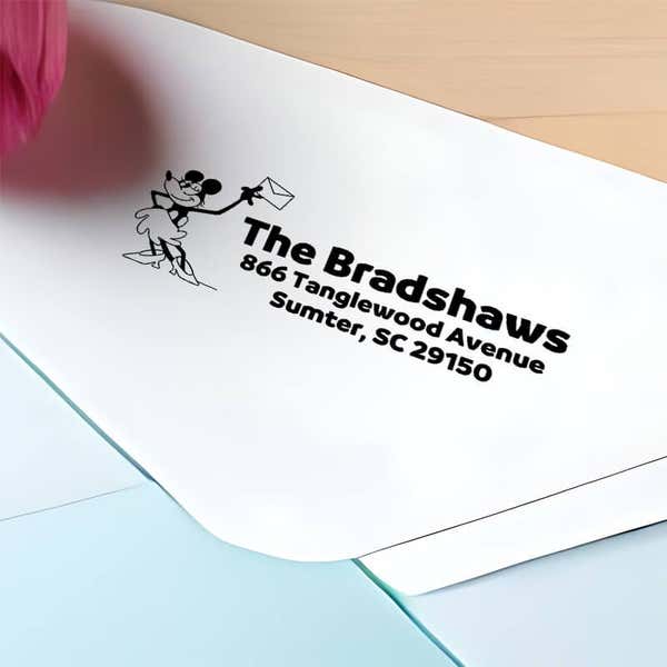 Gallopin’ Goucho Custom Address Stamp on Light Blue Envelope