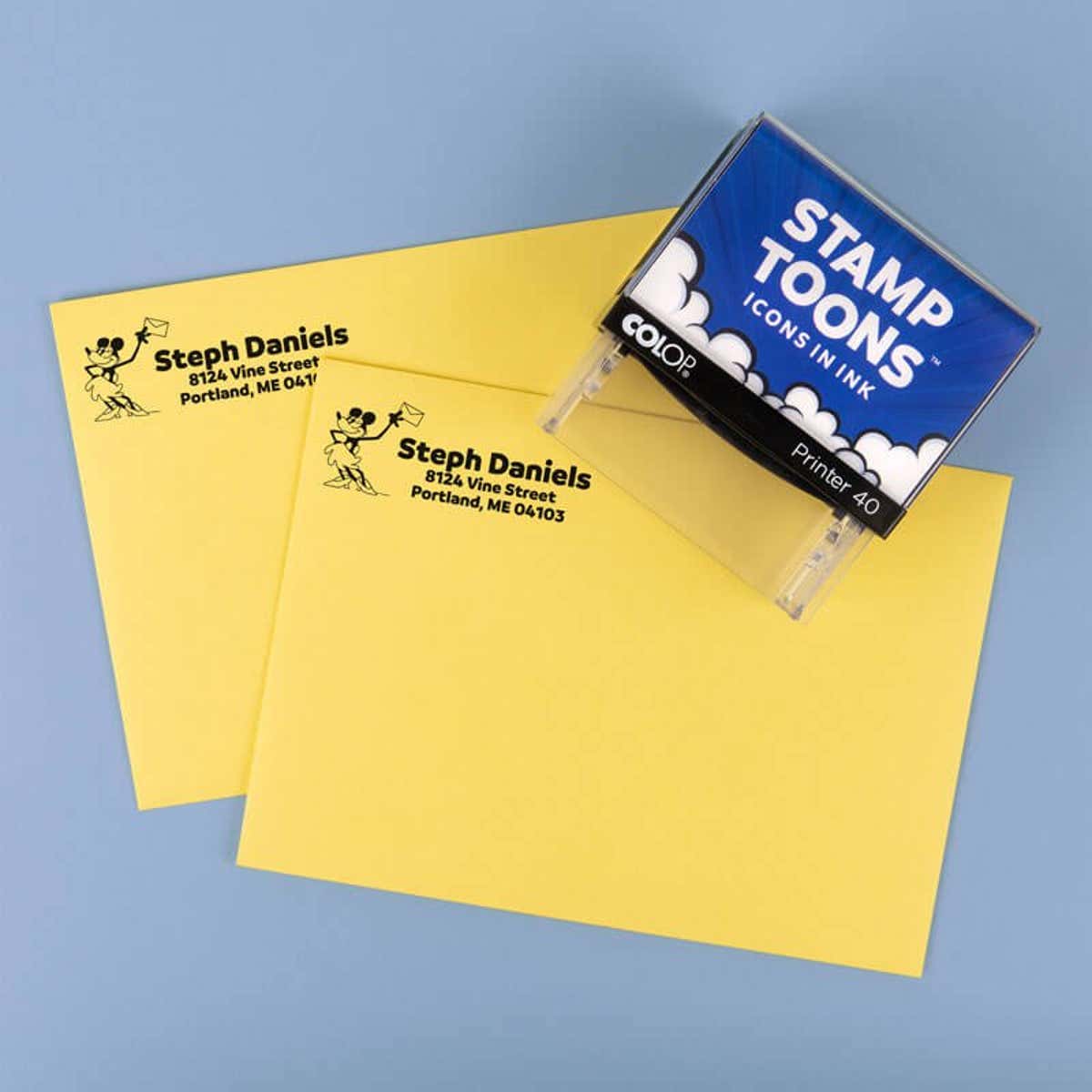 Gallopin’ Goucho Custom Address Stamp on Yellow Envelopes