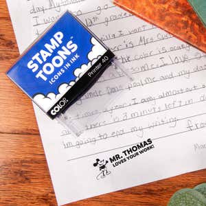 Steamboat Willie Custom Teacher Stamp Impression on Assignment Paper Next to Stamp Body