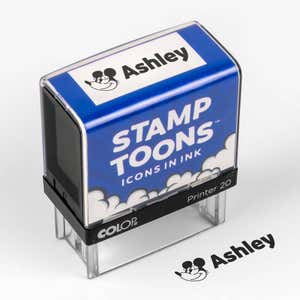 Overhead shot of Gallopin’ Goucho Custom Clothing Stamp Impression Next to Stamp Body