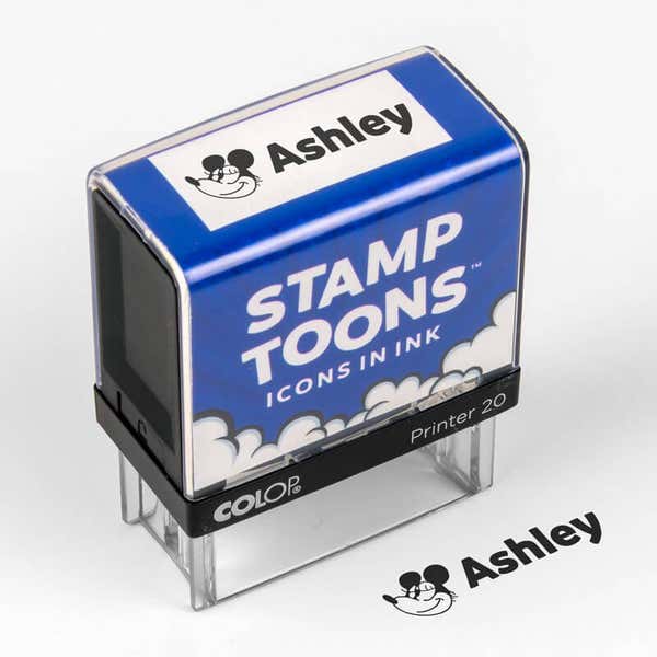 Overhead shot of Gallopin’ Goucho Custom Clothing Stamp Impression Next to Stamp Body