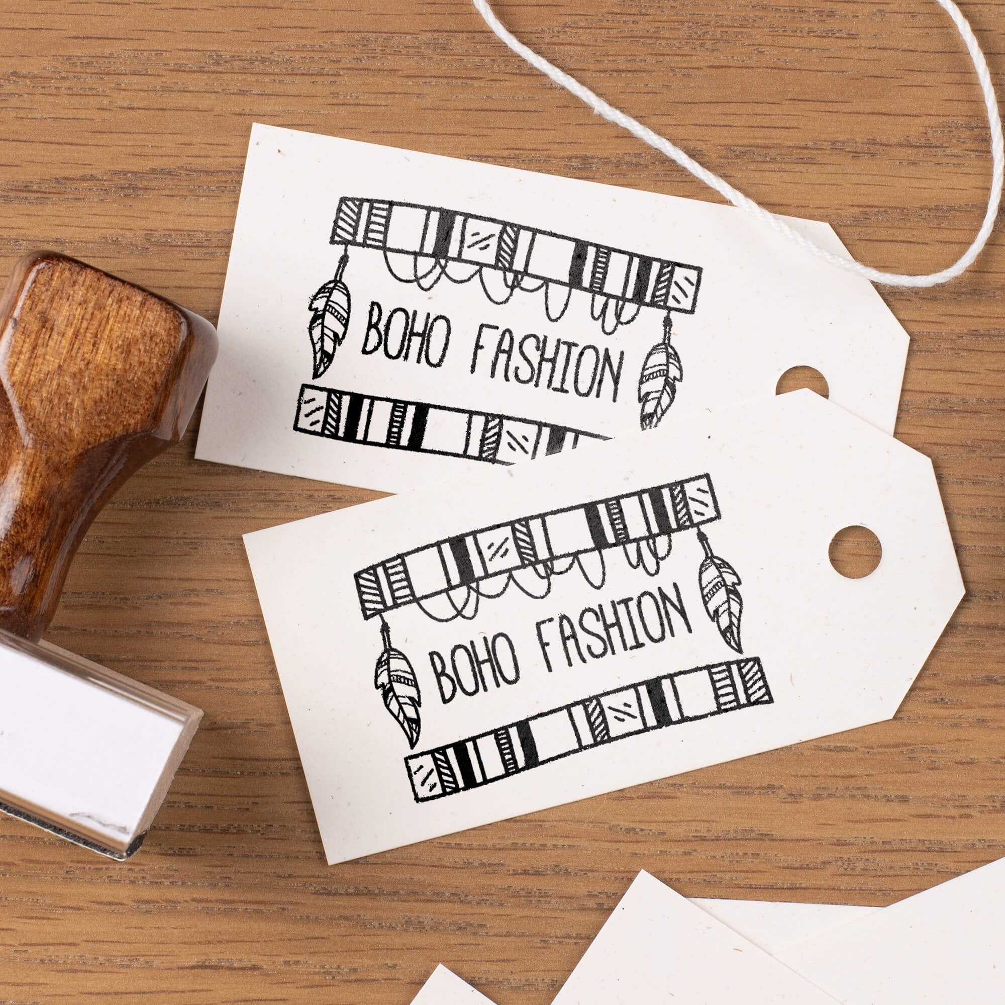 Logo stamp imprint on gift tags with boho fashion design Logo stamp imprint on gift tags with boho fashion design