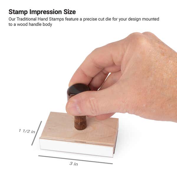 Custom Wooden Rubber Stamps 1.5" x 3" infographic  