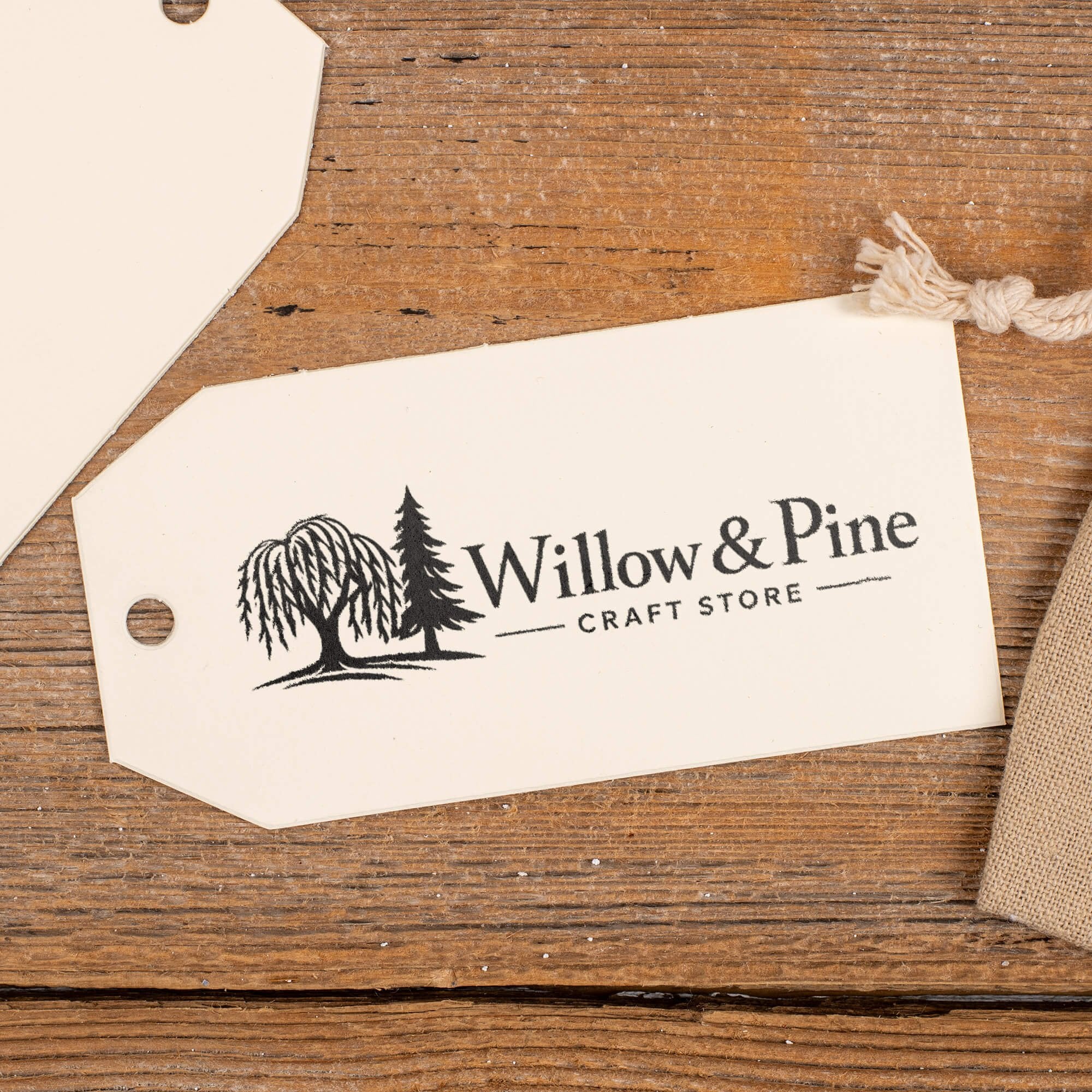 Stamp on a product tag showing a logo Stamp on a product tag showing a logo