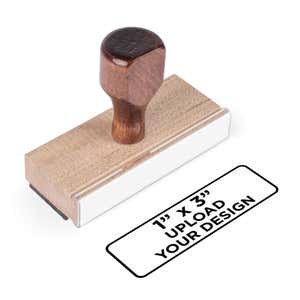 1" x 3" wooden rubber stamp for branding, logo impressions, and custom stamping