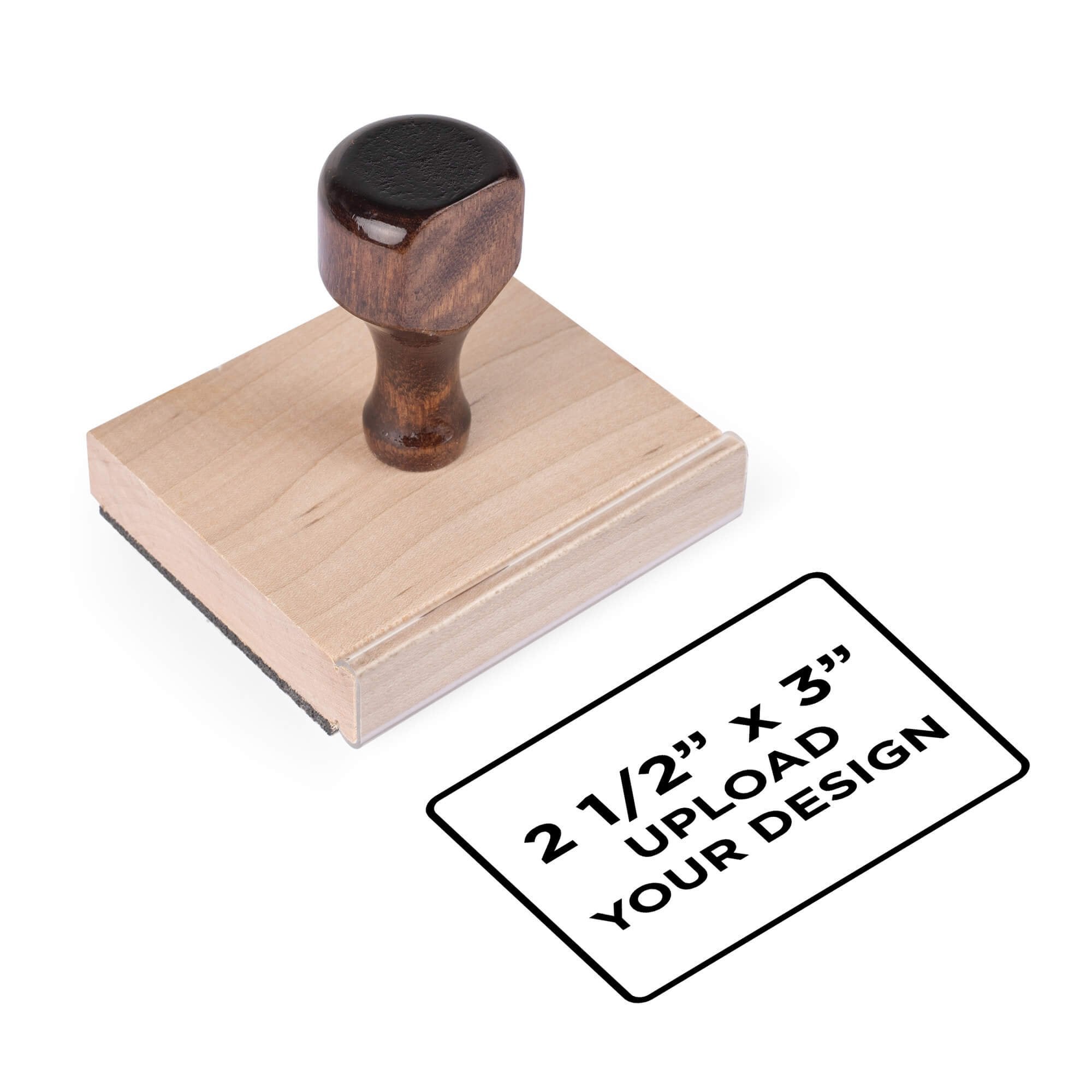 2 1/2" x 3" wood handle stamp with uploaded logo design