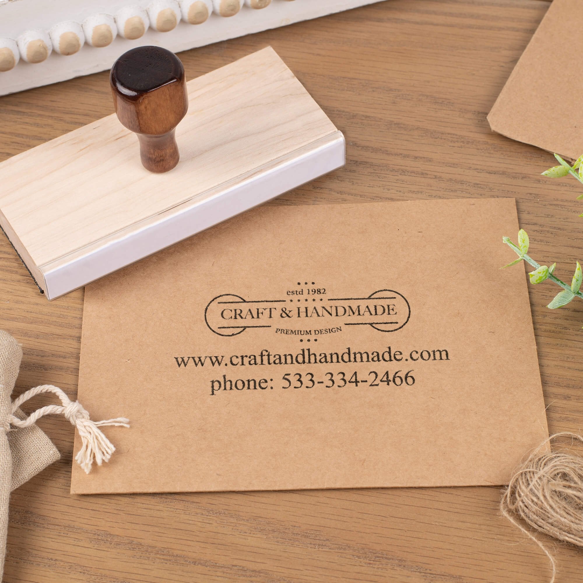 personalized wood handle stamp for small business packaging