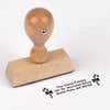 European wood hand stamp shown from above featuring custom ‘Bold Candy Canes’ holiday return address design.