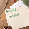Green ink impressions of ‘Bold Candy Canes’ return address stamp on Christmas envelopes.
