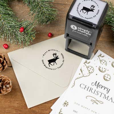 Holiday Reindeer Custom Return Address Stamp - alternate view