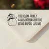 Personalized ‘Sketch Snowman’ address stamp impression on envelope flap for holiday cards.