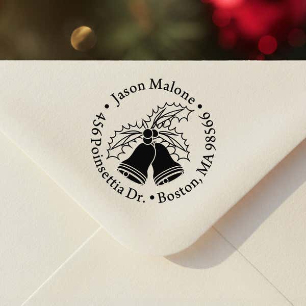 Holly Bells Holiday Return Address Stamp