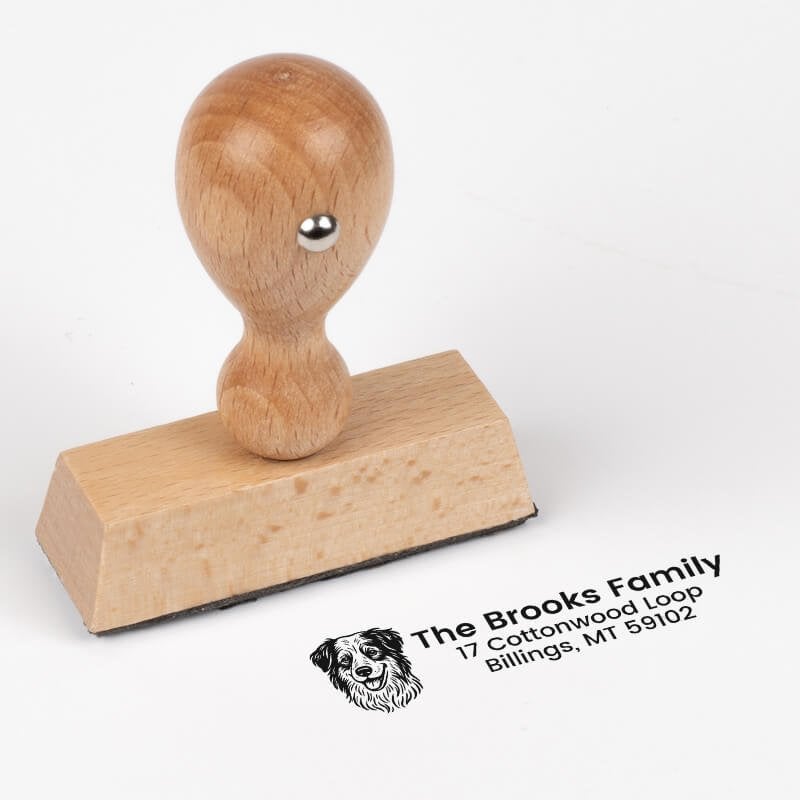Wood Handle Address stamp with dog impression