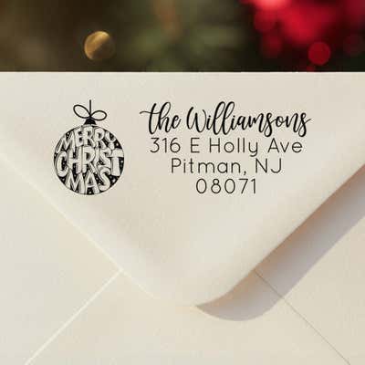 Merry Christmas Ornament Custom Holiday Return Address Stamp