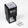 Top angle view of self-inking holiday stamp with circular ‘Merry Christmas with Snowflakes’ address design.