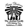 Holiday address stamp design featuring ‘Nativity Scene’ with personalized family name and address.