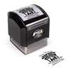 Pre-inked stamp shown from above featuring custom ‘Nativity Scene’  holiday return address design.