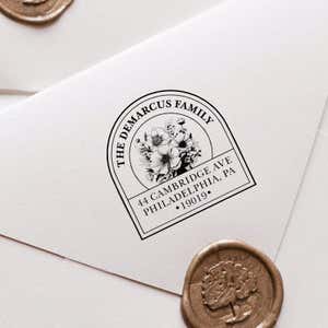 Personalized Floral Envelope Stamp with wax seal on an envelope 