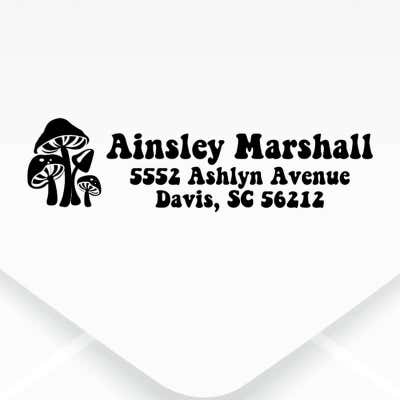 Whimsical Mushroom Address Stamp on envelope 