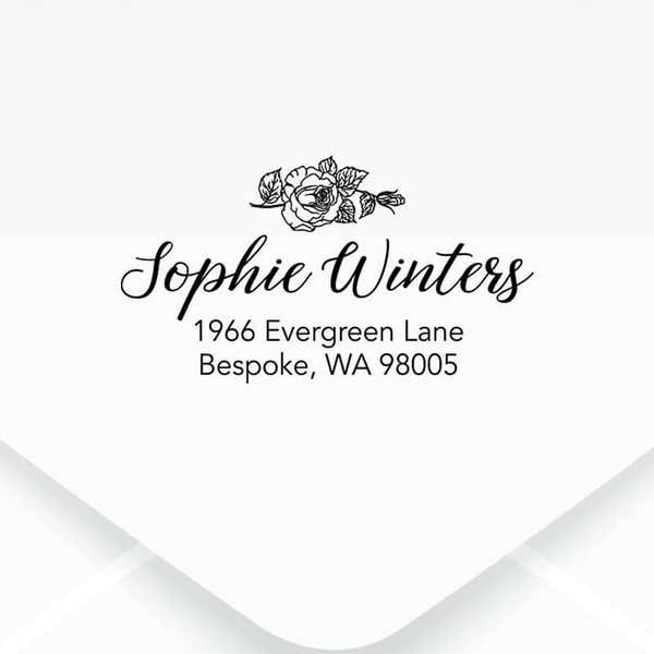 Floral Script Return Address Stamp