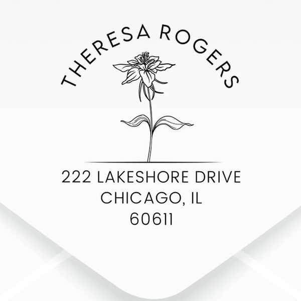 Floral Line Art Address Stamp