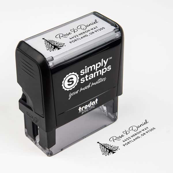Christmas Tree return address on self inking stamp 
