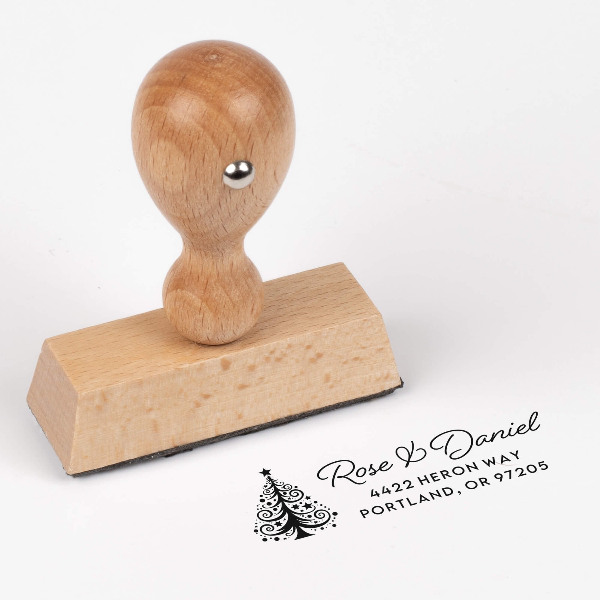 wood handle stmap with holiday return address stamp