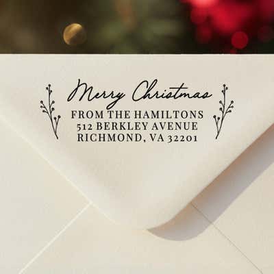 Merry Christmas Sprig Address Stamp 