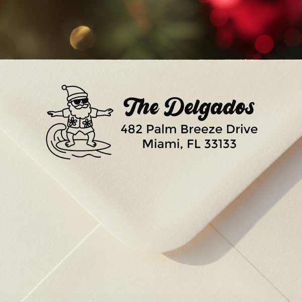 Surfing Santa Address Stamp