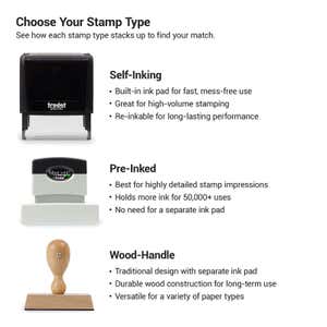 Choose between Self inking, pre inked or wood handle return address stamp