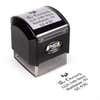 Pre-inked stamp shown from above featuring custom ‘Tiny Trees Christmas’  holiday return address design.
