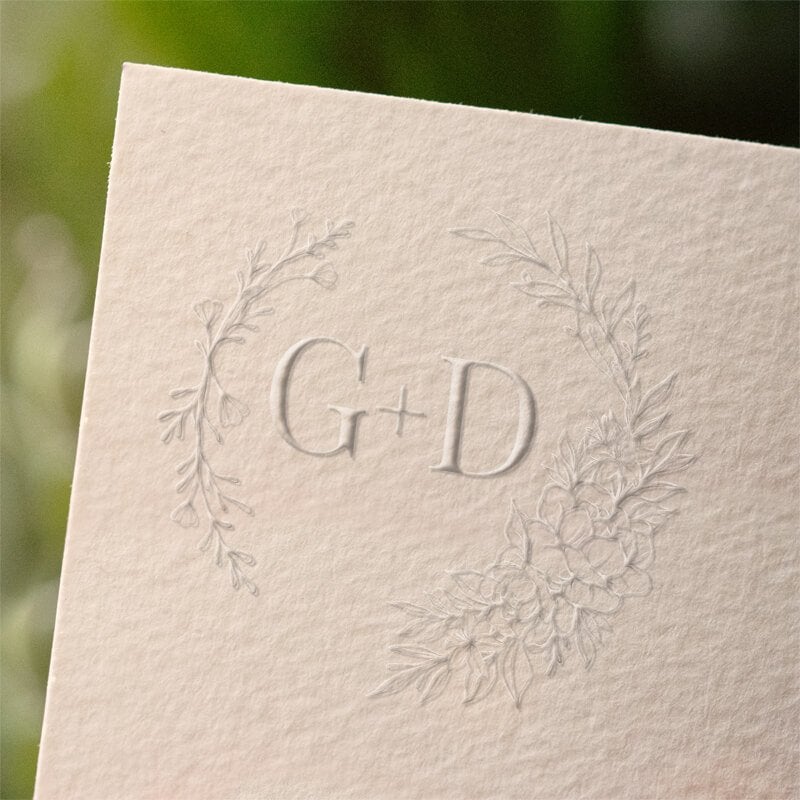 Floral Crescent Wedding Embosser impression example