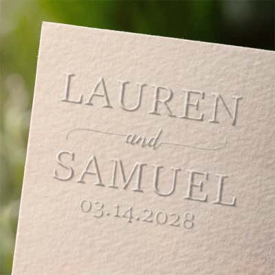 Example impression of a wedding embosser with custom names and date