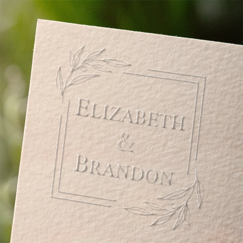Botanical Square Frame Wedding Embosser impression on paper