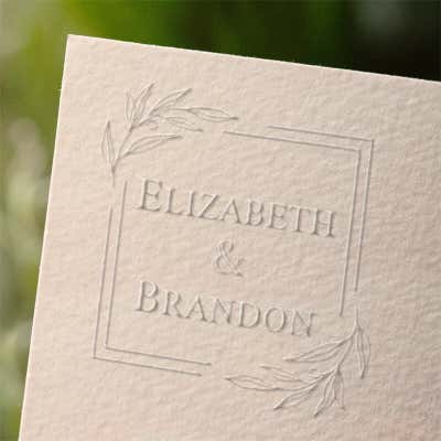 Botanical Square Frame Wedding Embosser impression on paper