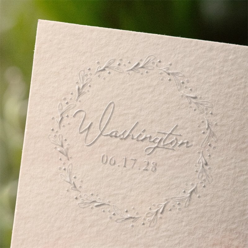 Embossed impression example of the Floral Wreath Wedding Embosser design