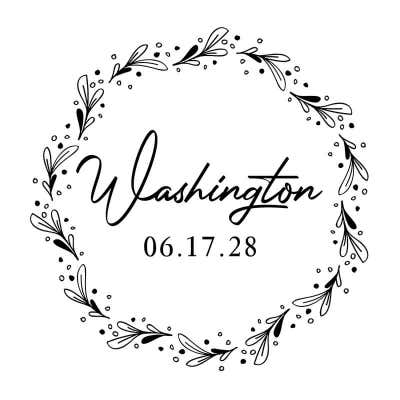 Floral Wreath Wedding Embosser – Custom Name & Date in Script - alternate view