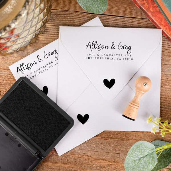 Simple Heart Envelope Accent Craft Stamp Stamped Multiple Times in Black Ink