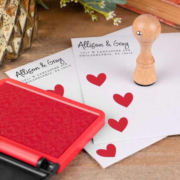 Simple Heart Envelope Accent Craft Stamp in Red Ink Stamped Multiple Times