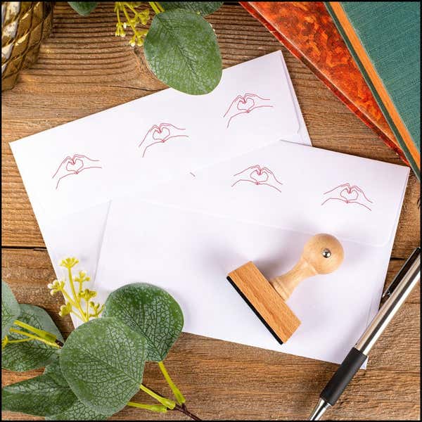 Heart Shaped Hands Envelope Accent Craft Stamp Stamped with Pattern on Back of Envelope