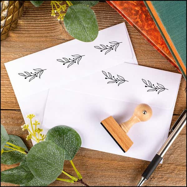 Elegant Botanical Branch Envelope Accent Craft Stamp Stamped with Pattern on Back of Envelope