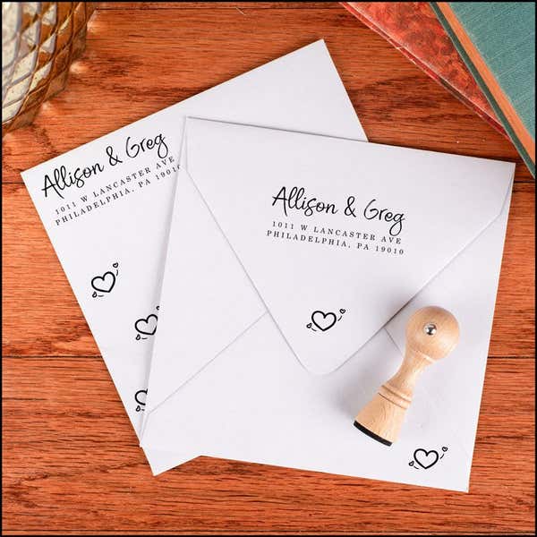 Outlined Heart Graphic Envelope Accent Craft Stamp on Front and Back of Envelope